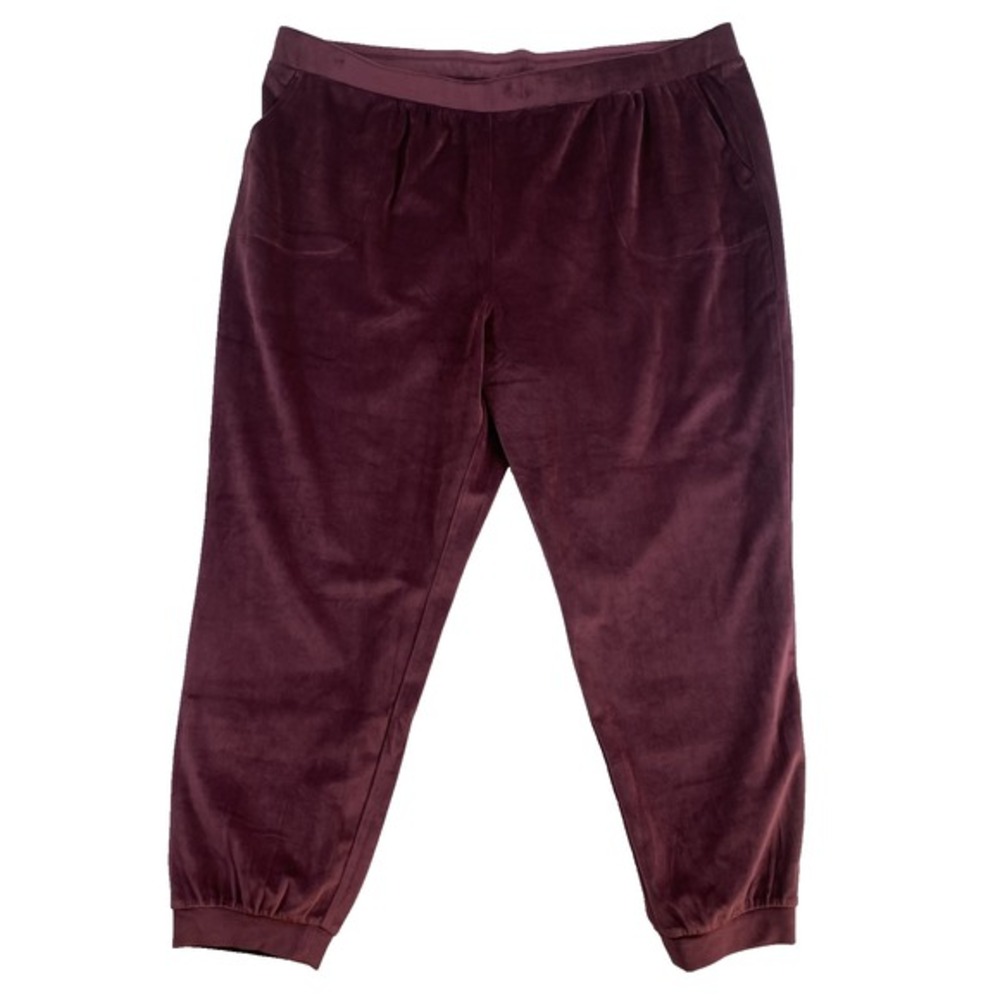 2/$30 Quacker Factory Velvet Jogger Pants Sz 2X Burgundy Red‎ Elastic Waist Soft